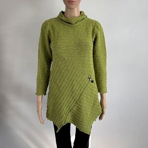 HABITAT 100% Cotton Asymmetric Hem Tunic Sweater Artsy Fairy Boho Green Size M